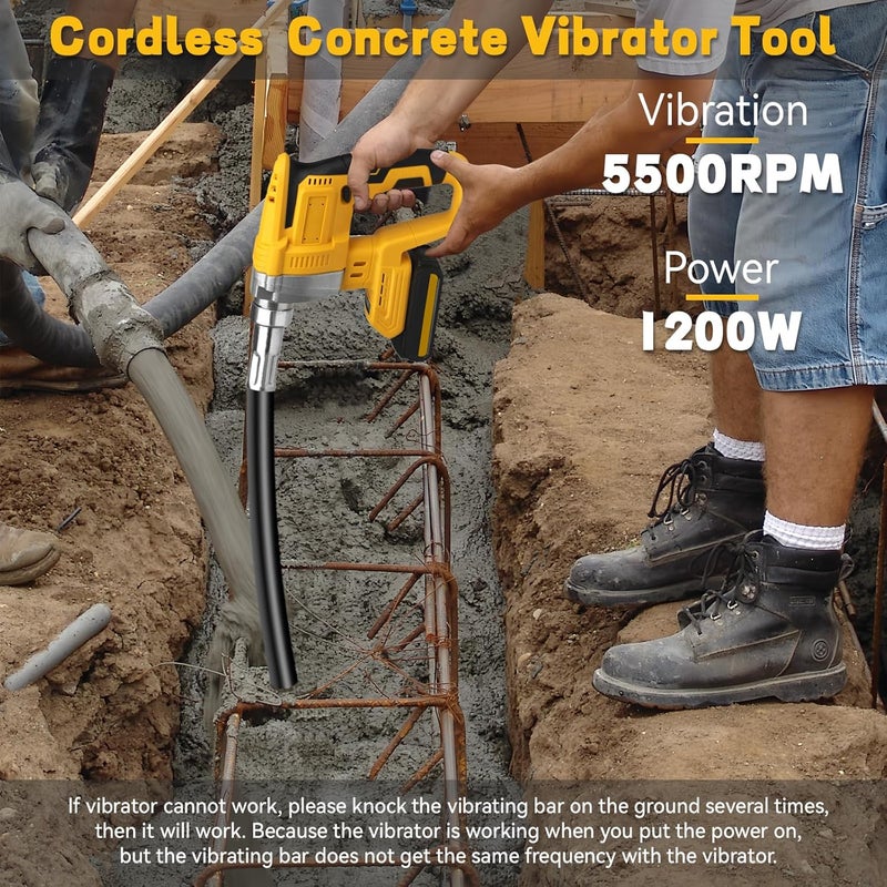 vokoroad Handheld Concrete Vibrating Tool for Dewalt 20V Max Battery, Construction Insertion 5,000VPM Flexible Portable Pencil Cement Vibrator with 3.8FT Shaft Rod, Remove Air Bubble & Mix Concrete(No Battery) - Image 4